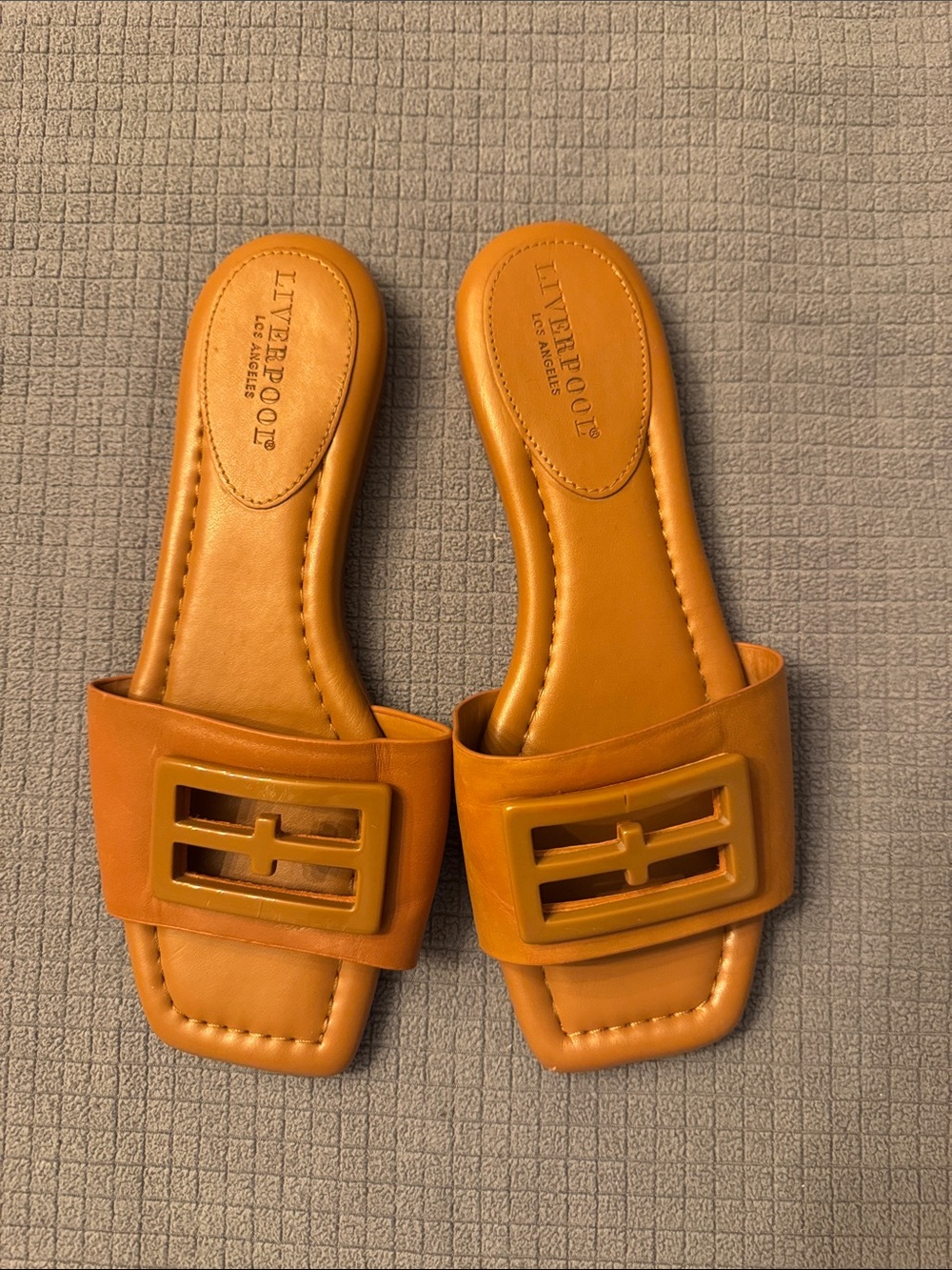Liverpool Women's Cognac Slide Sandals with Buckle Accent